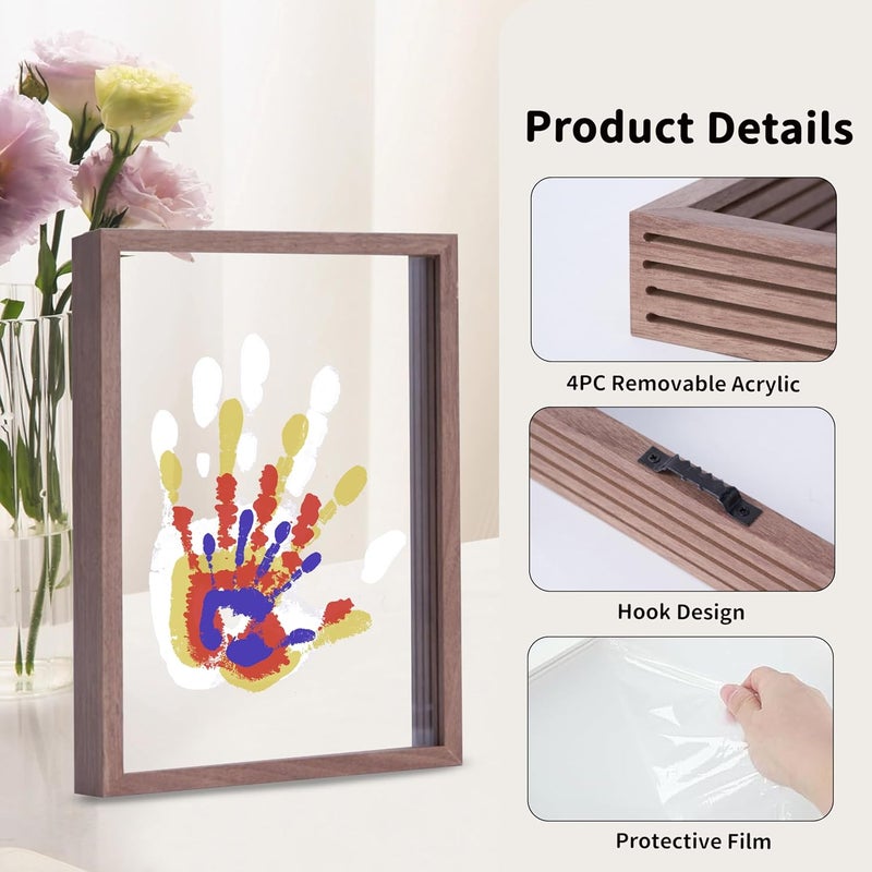 CHERRY CHEERS Family Handprint Kit, DIY Craft Keepsake Wooden Frame, Endless Gift Set, Non-Toxic Paints, Transparent Sheets (Brown) - Image 5
